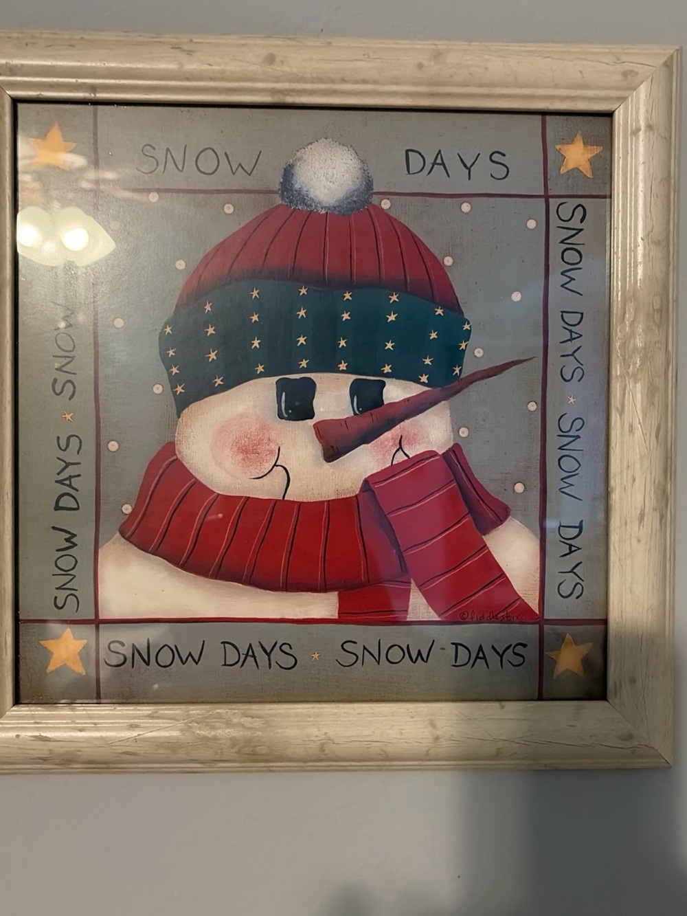 Snow Days Framed Snowman Wall Art - Red, Green, Cream